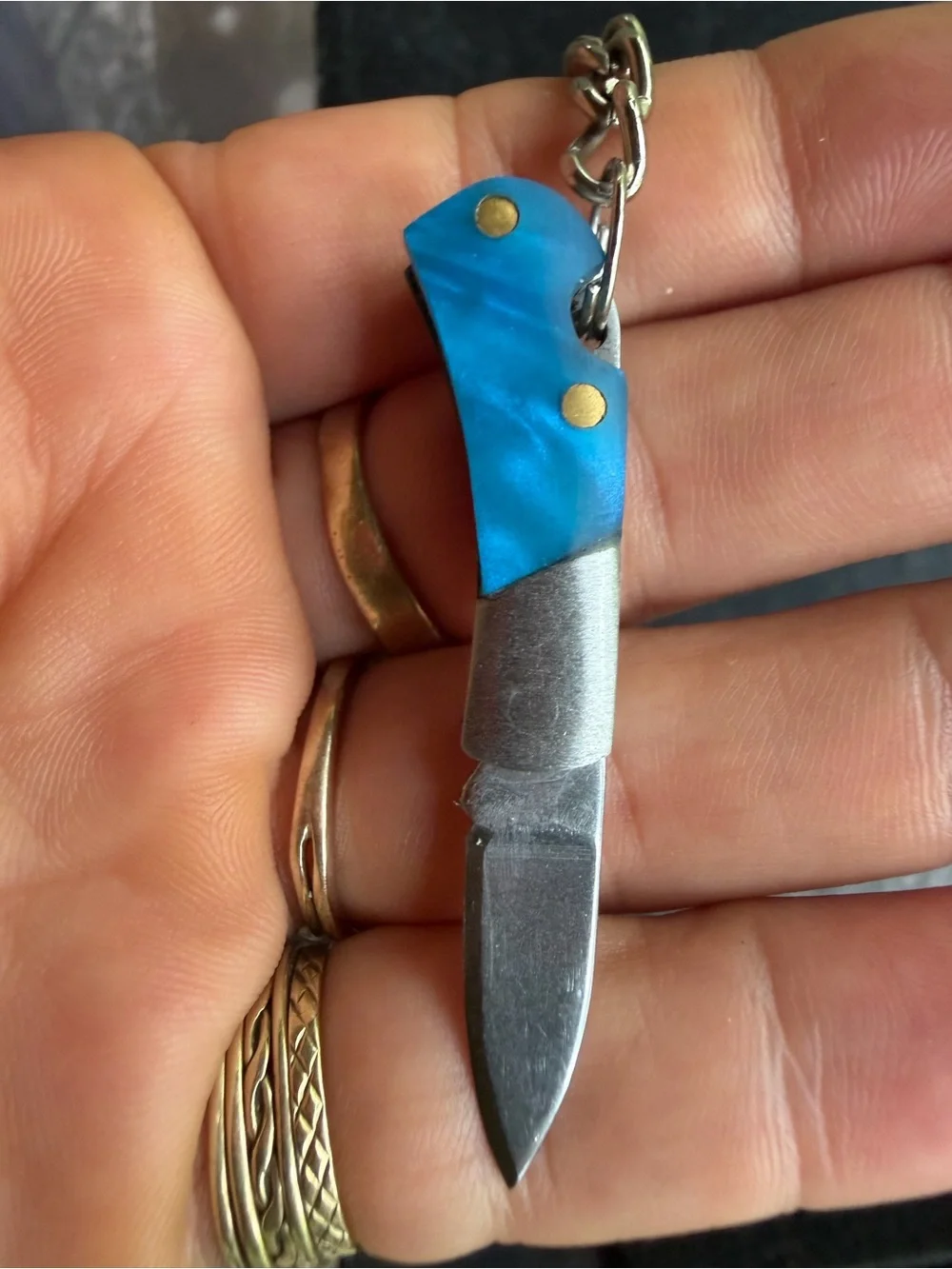 Blue Mini Keychain Pocket K nife - Compact Utility Keyring